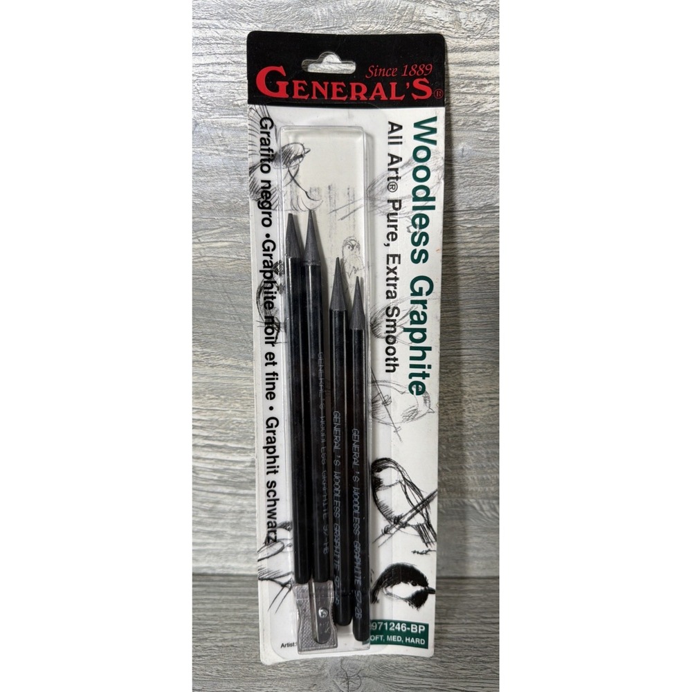 General's Woodless Graphite Pencil Set 4 Pack HB 2B 4B 6B Black Soft Medium Hard
